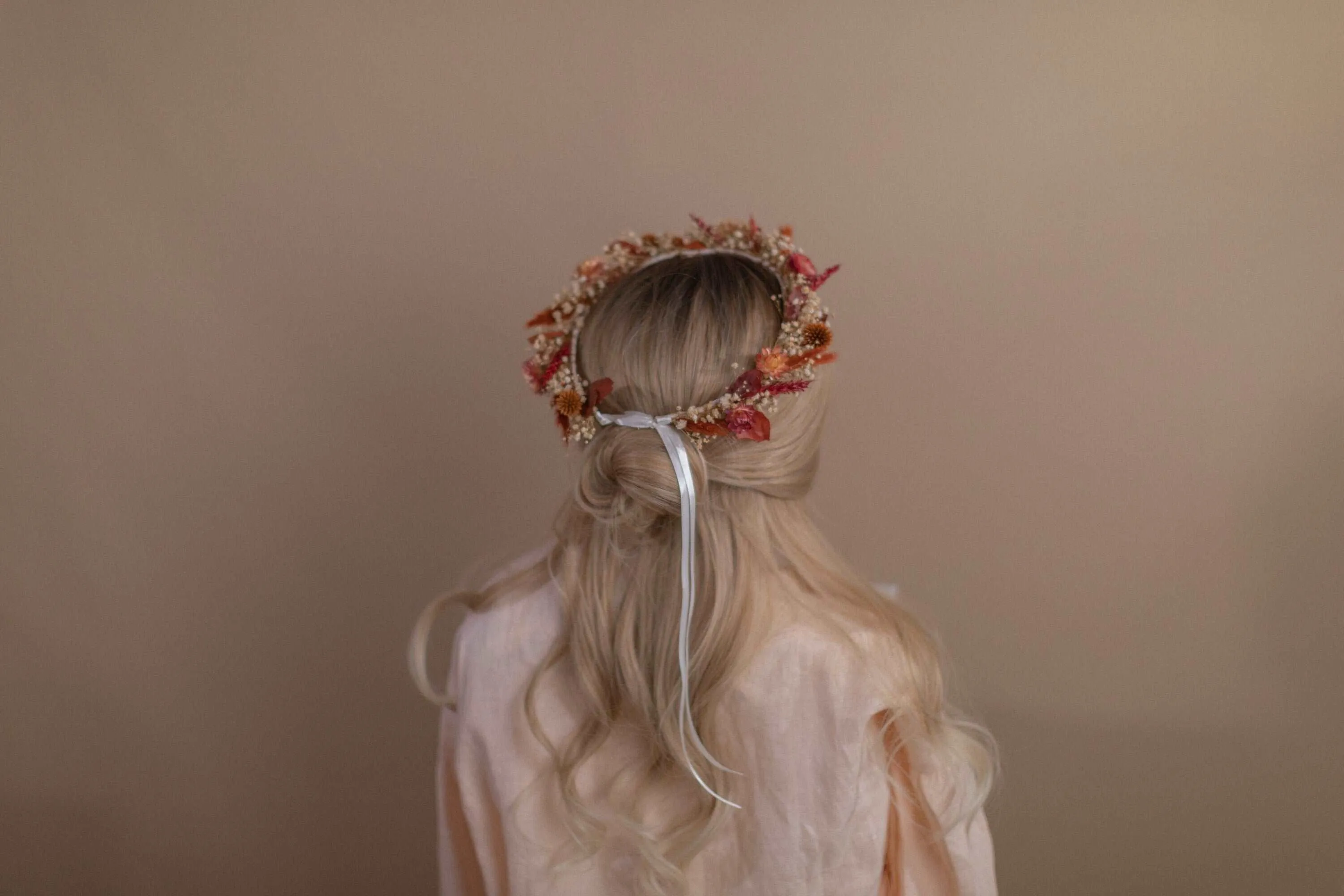 Autumn Terracota Bridal Crown / Dried Autumn Flowers Wedding Crown