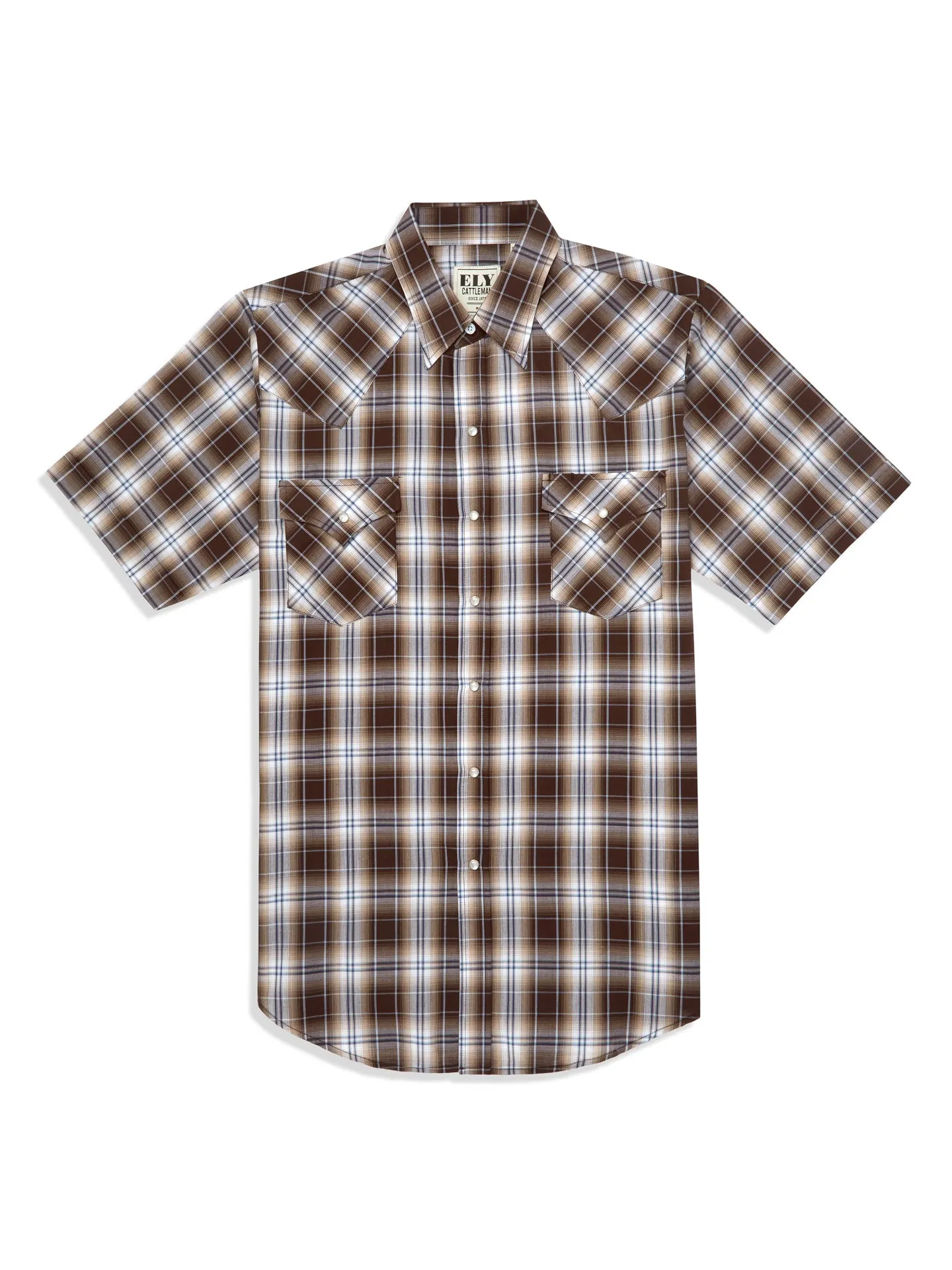 Men's Ely Cattleman Short Sleeve Plaid Western Snap Shirt